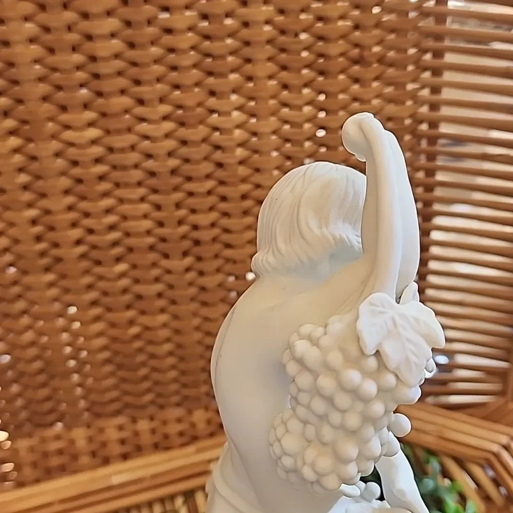 Vintage Bisque Porcelain Cherub Boy Holding Grapes Andrea By Sadek 1952